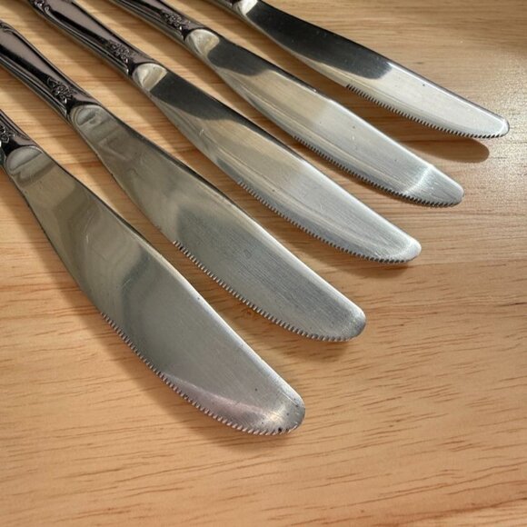 Vtg International INS154 Knives Solid Roses Set Of 5 Stainless Flatware Floral - Picture 10 of 11
